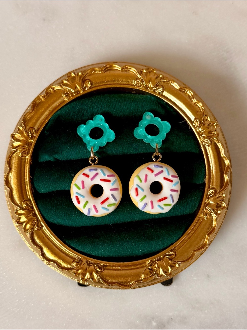 Handmade Acrylic White Donut Sprinkle Dangle Earrings